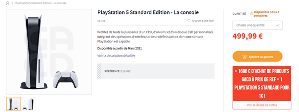 Fiche article de la console Playstation 5 Standard Edition