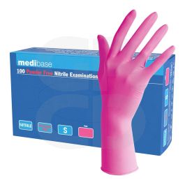 Gants Nitrile Medibase Non Poudré Rose L - 8/9 - Boîte de 100