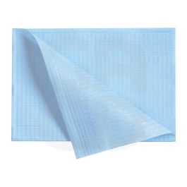 Serviettes plastifiées Medibase bleu clair - 500 serviettes 3 plis (45x33 cm)