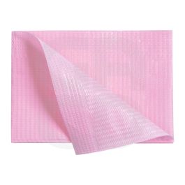 Serviettes plastifiées Medibase rose - 500 serviettes 3 plis (45x33 cm)