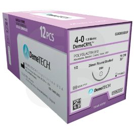 Sutures PGLA résorbables DemeCryl L19mm 4/0 - 12 sutures